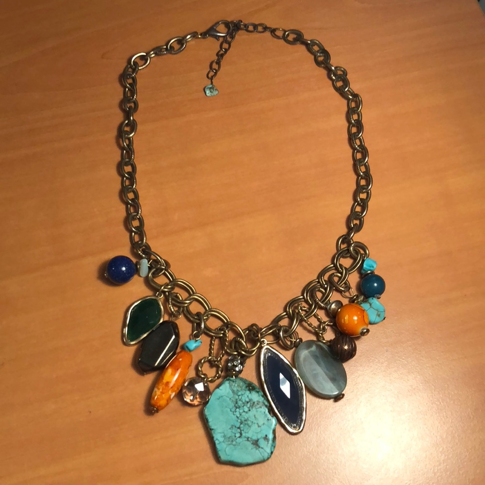 Turquoise, Navy, Orange, Gold statement necklace